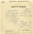 Registo de velocípede de marca Nacional, com o nº 1393, em nome de Francisco Ferreira, morador em Colares.
