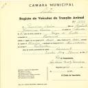 Registo de um veiculo de duas rodas tirado por dois animais de espécie asinina destinado a transporte de mercadorias em nome de Francisco Caeiro, morador no Carrascal.