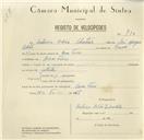 Registo de velocípede com o nº 730, em nome de António Adão Sebastião, morador em Covas de Ferro.