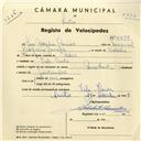 Registo de velocípede com o nº 3879, em nome de José Patrício Gomes, morador em Vila Verde.