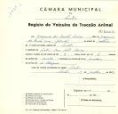 Registo de um veiculo de quatro rodas tirado por dois animais de espécie cavalar destinado a transporte de mercadorias em nome de Joaquim dos Santos Lima, morador na Rua do Sotto Mayor, Sintra.