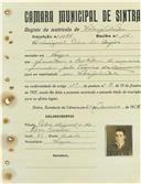 Registo de matricula de velocipedista em nome de Miguel Pedro dos Anjos, morador na Várzea, com o nº de inscrição 1086.