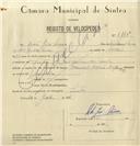 Registo de velocípede de marca Famel, com o nº 8116, em nome de Vítor José Névoa, morador em Rua José Antunes dos Santos, Sintra.