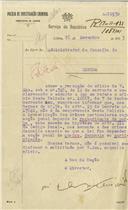 Ofício dirigido ao Administrador do Concelho de Sintra, proveniente do Diretor de Policia de Investigação Criminal, informando que não é da competência desta policia a investigação dos crimes solicitados.