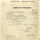 Registo de velocípede de marca L.R.S., com o nº 1240, em nome de Manuel Rodriguez, morador em Ribeira de Sintra.