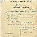Registo de velocípede com o nº 1574, em nome de Humberto Medeiros Ferreira da Costa, morador em Linhó.