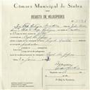 Registo de velocípede de marca Peugeot com motor, com o nº 5494, em nome de Luís Filipe Rodrigues Martins, morador em Casal das Lopas.