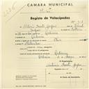 Registo de velocípede de marca Fair, com o nº 917, em nome de António Duarte Gaspar, morador em Codiceira.