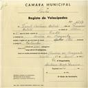 Registo de velocípede de marca Star, com o nº 1637, em nome de Vicente Caetano Batista, morador em Arneiro da Arreganha.