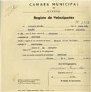 Registo de velocípede de marca Peugeot, com o nº 1939, em nome de Joaquim Patrão, morador em Odrinhas.