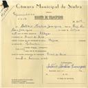 Registo de velocípede de marca Mazure, com o nº 6204, em nome de António Monteiro Domingues, morador em Aruil de Baixo.