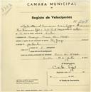 Registo de velocípede com o nº 2017, em nome de Carlos Manuel Francisco Moreira Tojal, morador em Rodízio.