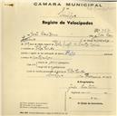 Registo de velocípede de marca Helios, com o nº 397, em nome de João Caetano, morador em Vila Verde.