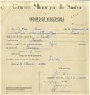 Registo de velocípede de marca Olga, com o nº 6980, em nome de José Dias, morador em Idanha.