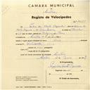 Registo de velocípede com o nº 3022, em nome de Pedro da Costa Azevedo, morador em Rua da Pendoa, Sintra.