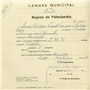 Registo de velocípede de marca J.M.F., com o nº 2855, em nome de Manuel A. Vicente Tomé, morador em Alvarinhos.