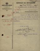 Ofício do Major da 3ª Repartição da Direção da Arma de Artilharia, António Augusto Teixeira Batista, ao Administrador do Concelho de Sintra, remetendo a 2ª via do certificado-ficha, respeitante a Manuel Teixeira.