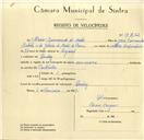 Registo de velocípede com o nº 9712, em nome de Mário Raimundo de Matos, morador em Queluz.
