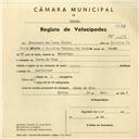Registo de velocípede de marca London, com o nº 4239, em nome de Francisco da Costa Mendes, morador em Cacém de Cima.