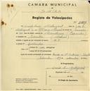 Registo de velocípede de marca M.F., com o nº 2229, em nome de Daniel Louis Deligant, morador em Idanha.