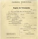 Registo de velocípede de marca Sírius, com o nº 1205, em nome de Francisco Avelar Maia de Loureiro, morador em Sintra.