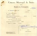 Registo de velocípede de marca Helios, com o nº 9793, em nome de G. Duarte & Poças, Lda, com sede em Cacém.