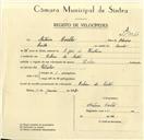 Registo de velocípede com o nº 9546, em nome de António Coelho, morador em Ribeira de Sintra.