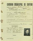 Registo de matricula de velocipedista em nome de Firmino Ferreira Alves, morador em Pero Pinheiro, com o nº de inscrição 1545.