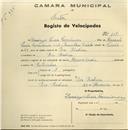 Registo de velocípede de marca Mauritania, com o nº 107, em nome de Domingos Luís Corredoura, morador em Pero Pinheiro.