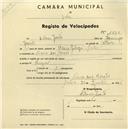 Registo de velocípede com o nº 1870, em nome de António Jacinto, morador em Praia das Maçãs.
