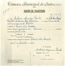 Registo de velocípede de marca Toman, com o nº 5259, em nome de António Sequeira Paulo, morador em Praia das Maçãs.