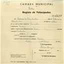 Registo de velocípede de marca Helios, com o nº 2429, em nome de António da Silva Caetano, morador em Queluz.