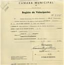 Registo de velocípede de marca A. M., com o nº 2515, em nome de Amado Francisco da Costa Maceira, morador em Mem Martins.