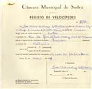 Registo de velocípede de marca Império, com o nº 9790, em nome de João Mário Artiaga Sotto Maior, morador em Rua Dr. José Ferraz nº 25, Queluz.