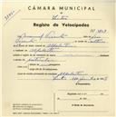 Registo de velocípede com o nº 3709, em nome de Manuel Vicente, morador em Alpolentim.