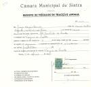 Registo de um veiculo de duas rodas tirado por um animal de espécie asinina destinado a transporte de mercadorias em nome de Jorge Narciso Casulo, morador na Várzea de Sintra.