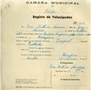 Registo de velocípede de marca Peugeot, com o nº 364, em nome de José António Ferreira, morador em Assafora.