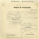 Registo de velocípede com o nº 849, em nome de Artur Lourenço Cotrim, morador em Vila Verde.
