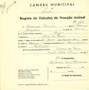Registo de um veiculo de duas rodas tirado por dois animais de espécie bovina destinado a transporte de mercadorias em nome de Domingos Florêncio, morador em Covas de Ferro.