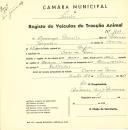 Registo de um veiculo de duas rodas tirado por dois animais de espécie bovina destinado a transporte de mercadorias em nome de Domingos Florêncio, morador em Covas de Ferro.