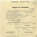Registo de velocípede com o nº 1530, em nome de de Maria Teresa de Paiva Raposo de Medeiros e Almeida, moradora em Quinta Nossa Senhora do Rosário, Colares.