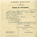 Registo de velocípede com o nº 1638, em nome de José Maria da Silva Rebelo, morador em Sintra.