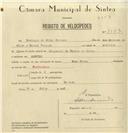 Registo de velocípede de marca Rosa Pires, com o nº 8143, em nome de Domingos da Silva Marques, morador em Sacotes.