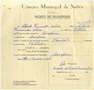 Registo de velocípede de marca Pombal, com o nº 10145, em nome de Alfredo Fernandes Neves, morador em Assafora.
