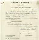 Registo de velocípede com o nº 4680, em nome de Caetano Neves Vicente, morador em Azenhas do Mar.