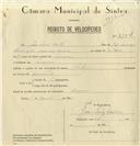 Registo de velocípede de marca Philips, com o nº 8154, em nome de João Luís Coelho, morador em Terrugem.