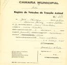 Registo de um veiculo de duas rodas tirado por dois animais de espécie asinina destinado a transporte de mercadorias em nome de José Tomás, morador em Mem Martins.