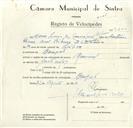Registo de velocípede de marca Nacional, com o nº 9200, em nome de Maria Luísa da Camara Casal Ribeiro, moradora em Banzão.