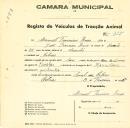 Registo de um veiculo de duas rodas tirado por um ou dois animais de espécie cavalar destinado a transporte de mercadorias em nome de Manuel Francisco Russo, morador em Colares.