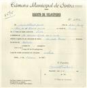 Registo de velocípede de marca Pombal, com o nº 4886, em nome de Joaquim de Almeida Garrido, morador em Avª Heliodoro Salgado nº 22, Sintra.